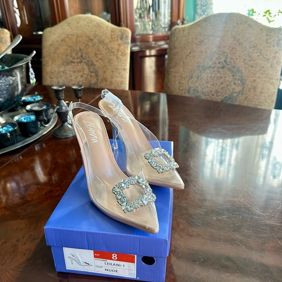 Liliana Shoes - Brand New Elegant Nude Heels with Crystal Embellishment